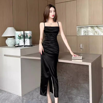 Night Spice Girls Women's Sexy Satin Beauty Evening Dress Elegant Foot Bath Sauna Technician Night Shop Sling dress