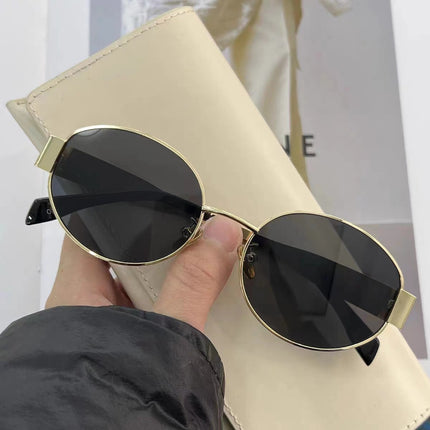 Cross-Border Popular Metal Oval Small Frame Sunglasses, Fashionable Sunglasses for Women, High-End Sun Visors, Glasses Wholesale