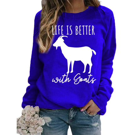 Foreign trade source life is better sheep printed round neck jacket sweater European size ladies coat long sleeve cross-border