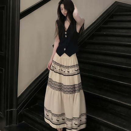 Lazy and Relaxed Style Set for Women 2026 Summer Elegant High-End Vest Cardigan Chinese Style Skirt Two-Piece Trendy Set