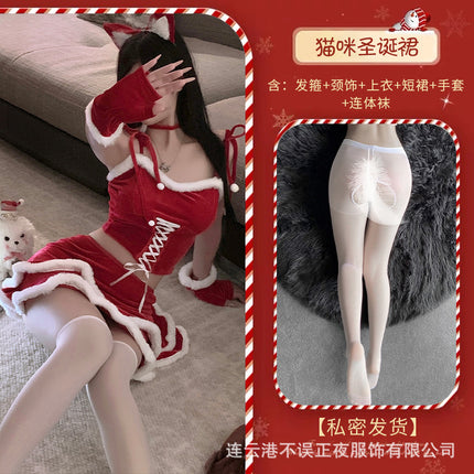 Don't miss the night New Year red Christmas sexy underwear pure desire wind clothes qqny cute cat uniform suit