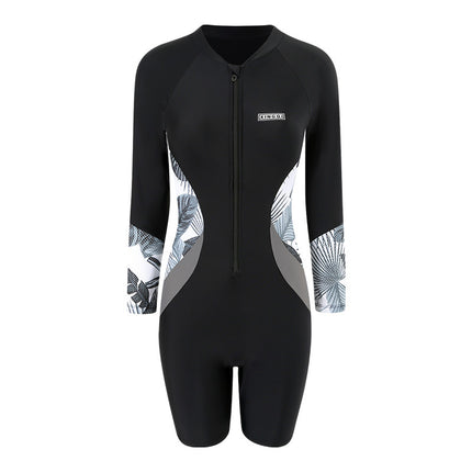 New Swimsuit Women's Flat Corner One-piece Conservative plus size Competition Training Quick-drying Long-sleeved Belly-covering Slimming Hot Spring Swimsuit
