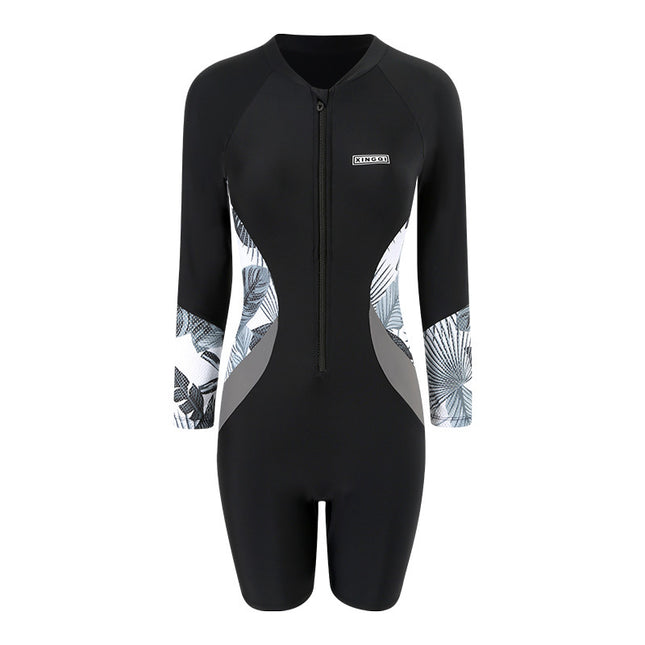 New Swimsuit Women's Flat Corner One-piece Conservative plus size Competition Training Quick-drying Long-sleeved Belly-covering Slimming Hot Spring Swimsuit