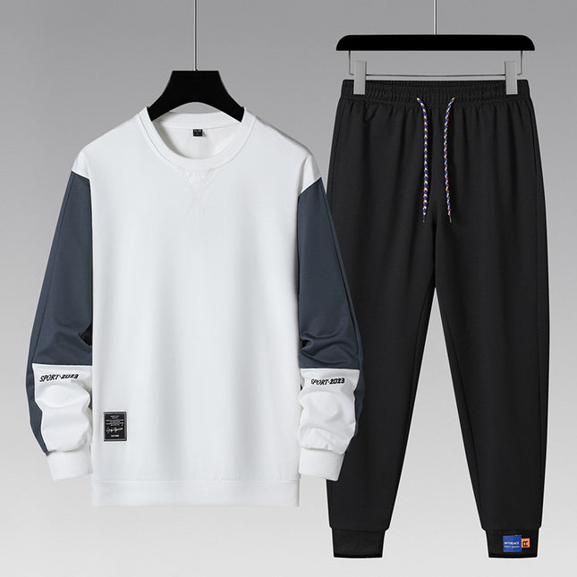 Cross-Border Sports Suit Men's Spring and Autumn Loose Large Size Korean Style Fitness Running Suit Autumn and Winter Thickened and Velvet Two-Piece Set