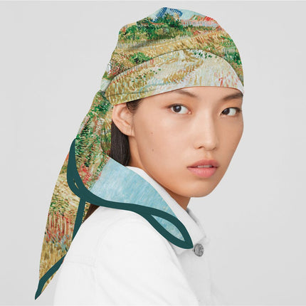 90cm Spring New Van Gogh Oil Painting Windmill Vegetable Garden Fashion Shawl Large Square Scarf Scarf Scarf Strapless Scarf