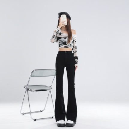 2025 Fall/Winter Main Collection: Micro-Flared Jeans for Women, Stylish High-Waisted Slimming Bootcut Pants for Petite Figures