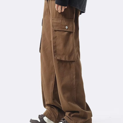 Trendy brand overalls men's loose large pocket four seasons casual pants Korean style trendy straight wide-leg mop pants men's clothing