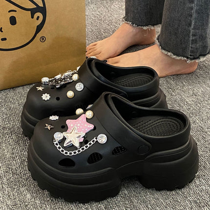 New 10cm Thick-Soled Eva Clogs for Women, Outer Wear, Height-Increasing Toe-Toe Slippers, Women's New High-Heeled Shoes, Women's Sandals
