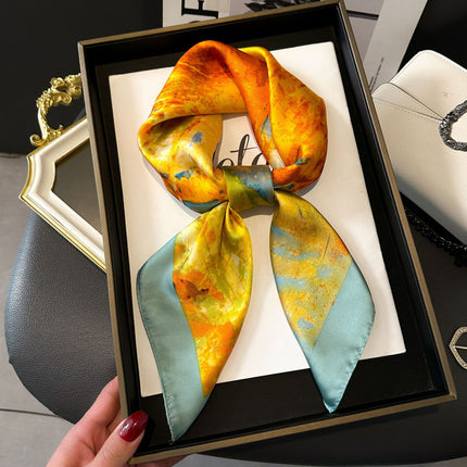 70cm Imitation Silk Square Scarf Fashion All-match Silk Scarf Professional Scarf Korean Style Neck Protection Scarf Decorative Small Square Scarf