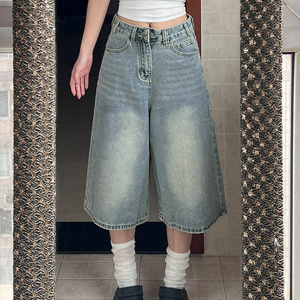 American-Style Dark Blue Wide-Leg Jeans for Women, 2025 Autumn New Straight Loose Slimming Lazy Design Floor-Length Pants