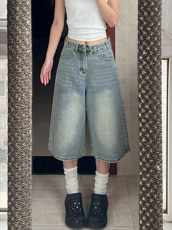 American-Style Dark Blue Wide-Leg Jeans for Women, 2025 Autumn New Straight Loose Slimming Lazy Design Floor-Length Pants