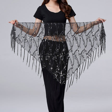 in stock Dance Suit Sequins Tassel Triangle Towel Table Performance Hip Towel Practice Waist Chain Waist Towel Belly Dance Waist Chain Europe and America