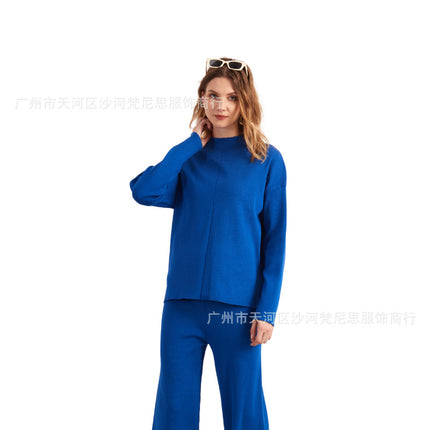 In-Stock Autumn and Winter European and American Foreign Trade Popular Long-Sleeve Sweater Set Knit Top and Pants Casual Two-Piece Set
