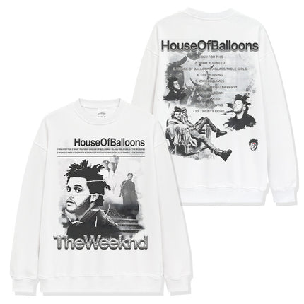 Cross-border American hip-hop potted brother The Weeknd printed short sleeve t-shirt loose crew neck hooded sweater wholesale