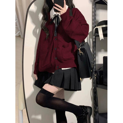 Maillard wine red knitted cardigan soft sister Japanese autumn and winter 2024 new explosions coat Korean college style suit