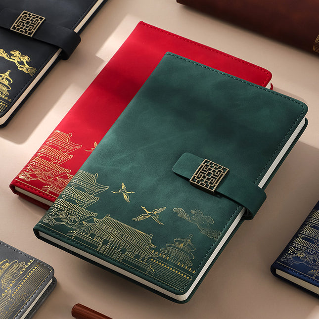 Guochao A5 Notebook Business Notepad 2025 New Student Diary Leather Cover Can Print Logo