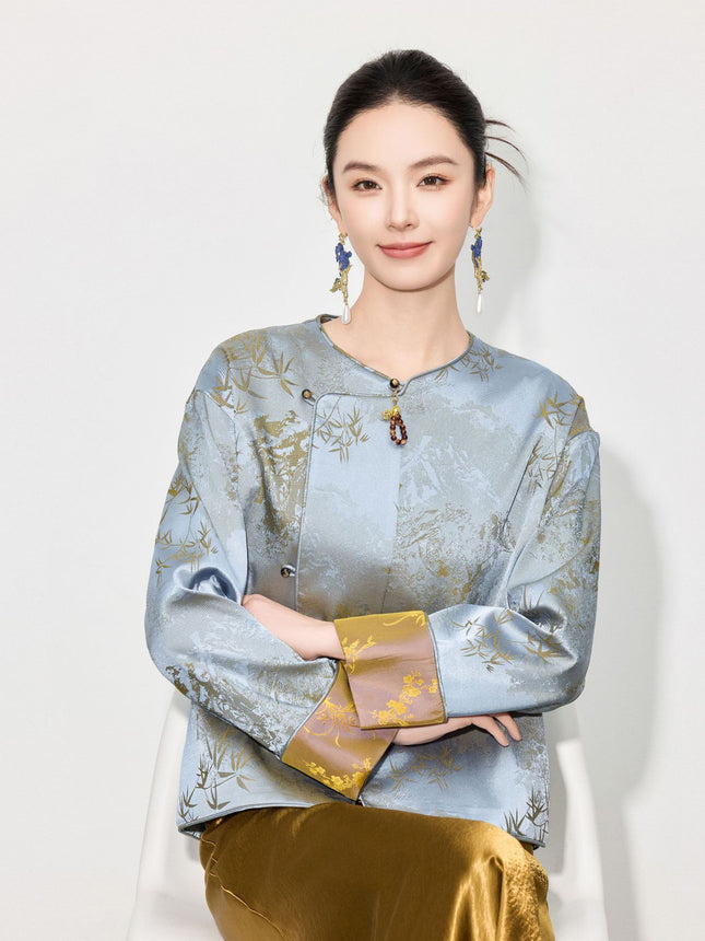 【Zhihetang】2026 Spring New Style Chinese-Style Jacket for Women, High-End Retro Jacquard Long-Sleeve National Style Top