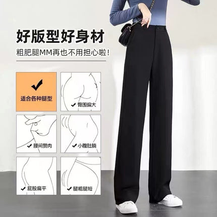 Black Loose Versatile Wide-Leg Straight Suit Pants for Women, Summer Thin High-Waisted Slimming Casual Professional Floor-Length Trousers