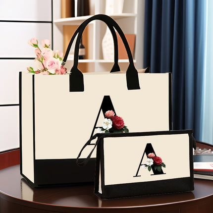 Cross-border Hot-selling Canvas Shoulder Bag Cosmetic Case Bag Contrast Printed Portable Zipper Clutch Bag Storage Case