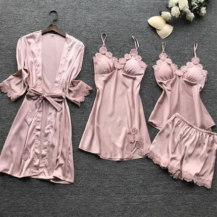 Wholesale New European and American Nightgown Black Home Clothes Four-Piece Set Fashionable and Comfortable Lace Pajamas Set Manufacturer