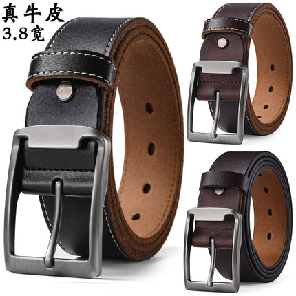 Genuine Leather Men's Belt Pin Buckle Cowhide Casual Leather Belt Vintage Trouser Belt Cross-Border Ready Stock Wholesale Pants Waistband