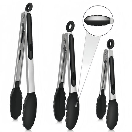 Cross-Border Black Silicone Clips, High Temperature Resistant Kitchen Food Frying Stainless Steel Fried Steak Clips, Special Food Clips for Cooking