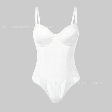 Cross-border suspender jumpsuit mesh thin inner jumpsuit European and American stretch slim-fit hot girl sexy design