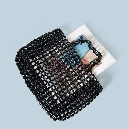 South Korea Ins Niche Design Wooden Bead Bag Handmade Woven Bag Underarm Bag Shoulder Bag Hollow Bag Holiday Beach Bag