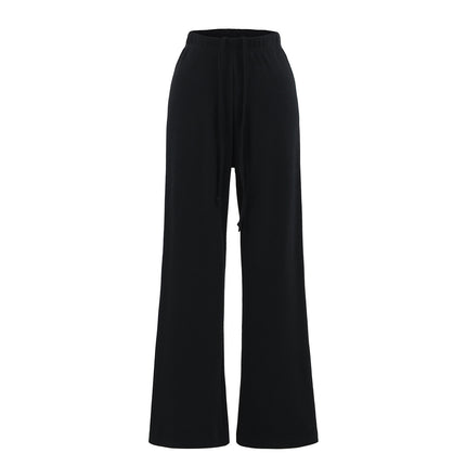 American Style Retro Summer Air-drying Knitted Wide-leg Casual Pants High Waist Drawstring Loose Straight-leg Pants Dipping Trousers