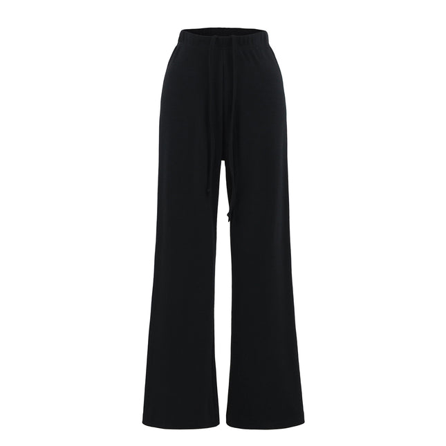American Style Retro Summer Air-drying Knitted Wide-leg Casual Pants High Waist Drawstring Loose Straight-leg Pants Dipping Trousers