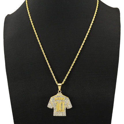 European and American Hip Hop Personality Trend Full Diamond MESSI No.10 Jersey Pendant Men's Twist Chain Long Necklace