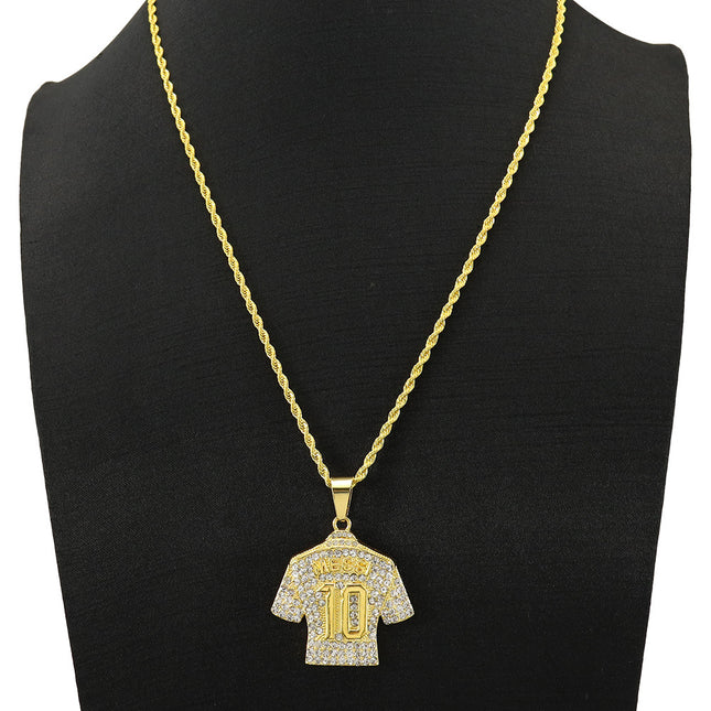 European and American Hip Hop Personality Trend Full Diamond MESSI No.10 Jersey Pendant Men's Twist Chain Long Necklace
