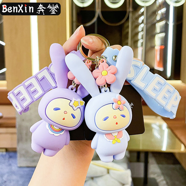 Original Inflatable Vertical Ears Rabbit Silicone Decompression Keychain Car Exquisite Couple Backpack Hanging Ornaments Business Gifts