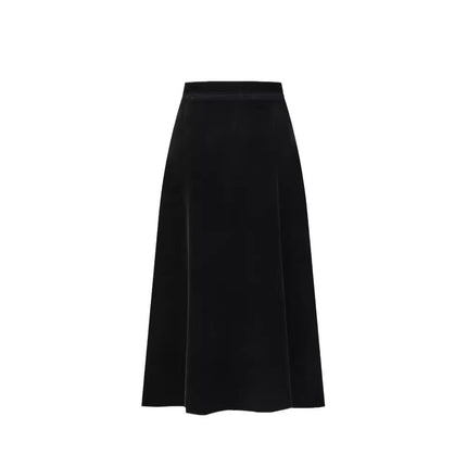 Velvet Skirt Side Open Back Split Skirt Women's Thickened Autumn and Winter 2024 New Mid-length High Waist Black Straight Skirt