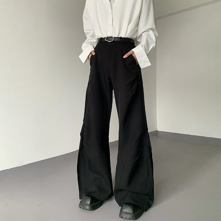 Unique Design White Patchwork Drape Pleated Flared Knife-Cut Dress Pants for Men and Women with a High-End Feel Wide-Leg Dress Pants