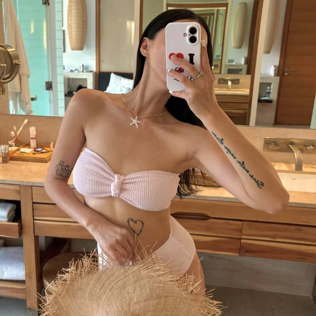 Korean Style Solid Color Bikini Pleated Cloth New Sexy Push-Up Split Beach Swimsuit for Women Ready for Delivery