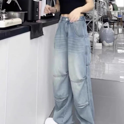 Plus Size Retro American Jeans 2025 Autum New Fat mm Loose High Waist Workwear Straight Wide Leg Floor Mopping Pants