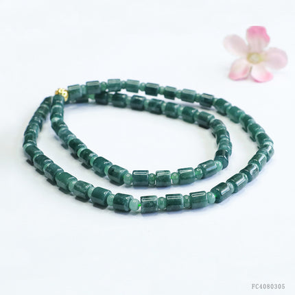 Guan Yu Natural Jade Bead Chain A-Grade Jadeite Blue Water Bucket Bead Necklace Hanging Chain Live Wholesale Dropshipping S4080305