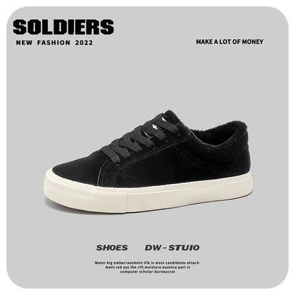 Autumn and Winter Fleece-Lined Warm Canvas Shoes, Men's Cotton Shoes, Casual Men's Shoes, Student Skate Shoes, Canvas Shoes with Fleece Lining
