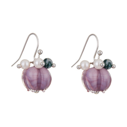 Vintage New Chinese Purple Glaze Flower Earrings Sweet All-match Natural Stone Earrings Earrings Distinctive Earrings