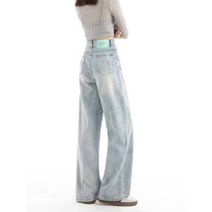 light blue Wide Leg Jeans Women's Fashion All-match New High Waist Loose Slimming Casual Straight Pants