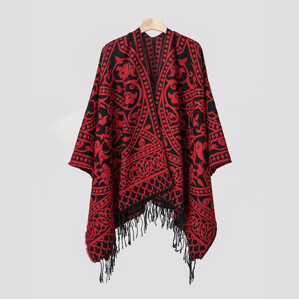 New Cross-Border Retro Cloud Totem Jacquard Ethnic Style Shawl Cloak Sichuan-Xizang Xinjiang Travel Photo Slit Scarf