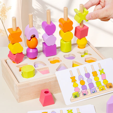 Wooden Children's Educational Beaded Toys Five Sets of Column Color Sensory Enlightenment Children's Shape Perception Building Blocks Toys