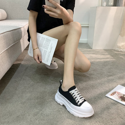 Henry McQueen White Shoes Women's 2022 New McQueen Lace-up Canvas Platform Shoes Heightened Sports Torre Shoes