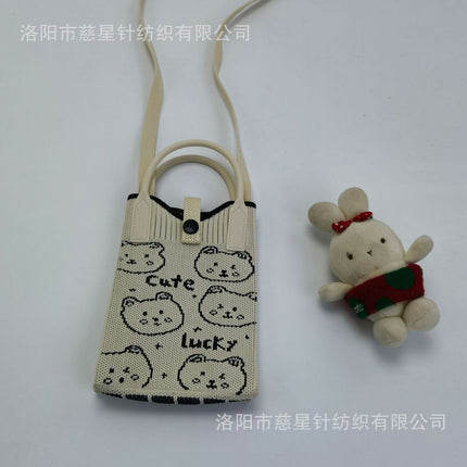 Girl's Heart-Shaped Knitted Crossbody Bag
