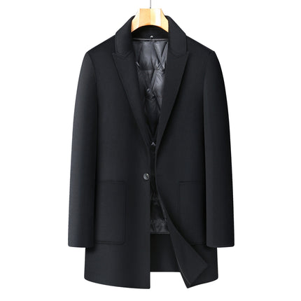 2025 Winter Men's Loose Mid-Length Removable down Liner Double-Sided Woolen Warm Coat Plus Fat Plus Size