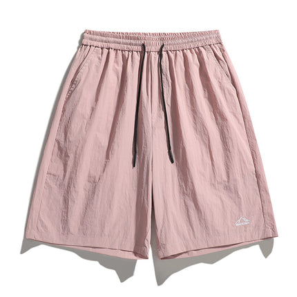 Summer Quick-drying Shorts Couples Same Style Sports Hong Kong Style Casual Pants Trendy All-match Embroidered Ice Silk Shorts for Men