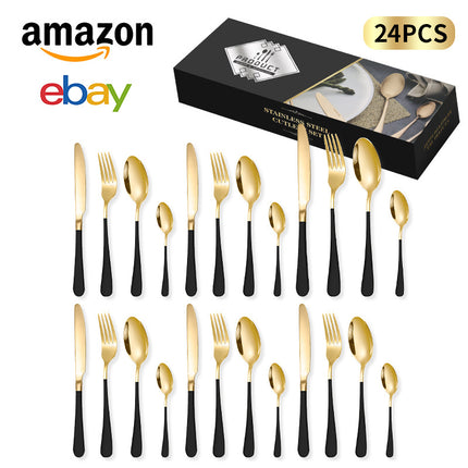 Cross-border Amazon stainless steel tableware 24 pieces suit Western tableware steak knife fork spoon gift box tableware suit