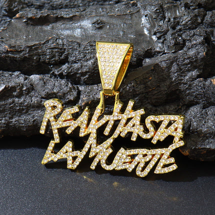 European and American Hip Hop Style reavhasta lamuerte English Splicing Letter Pendant Necklace Diamond Necklace