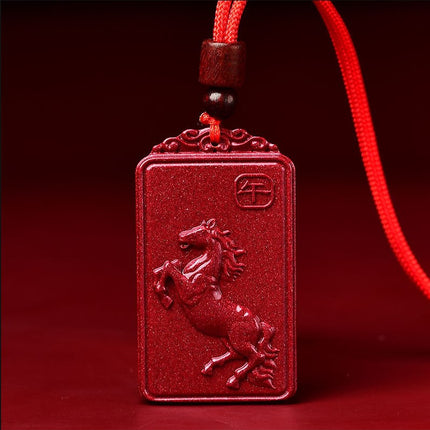 Natural raw ore cinnabar double-sided Buddha pendant twelve Zodiac men's and women's necklace portable pendant Manshu Bodhisattva